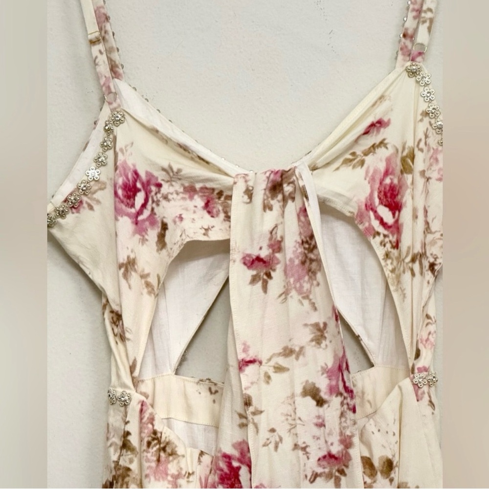 NWT V. Chapman Luna Linen Blend Midi Dress in English Rose Size 8 crystals - Picture 6 of 11